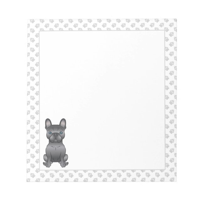 Bloco De Notas Blue French Buldog / Frenchie Cartoon Dog & Paws (Frente)