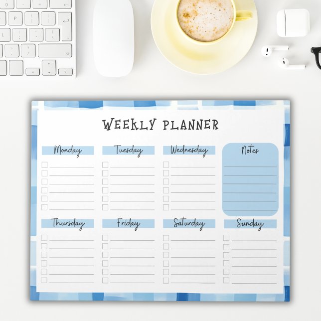 Bloco De Notas Blue Gingham Border, Undated Weekly Planner (Criador carregado)