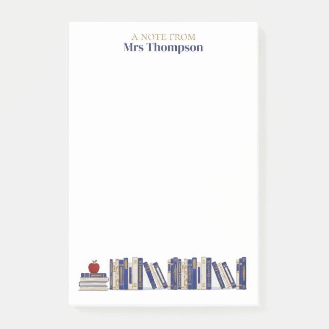 Bloco De Notas Blue Gold Apple Bookshelf Personalized Teacher (Frente)
