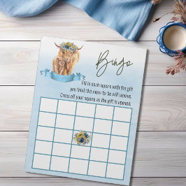 Bloco De Notas Blue Highland Cow Chá de fraldas Bingo Game