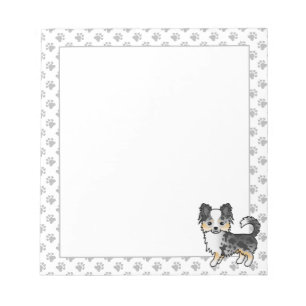 Bloco De Notas Blue Merle Long Coat Chihuahua Cartoon Dog & Paws