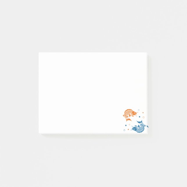 Bloco De Notas Blue Orange Summer Japonês Koi Fish (Frente)