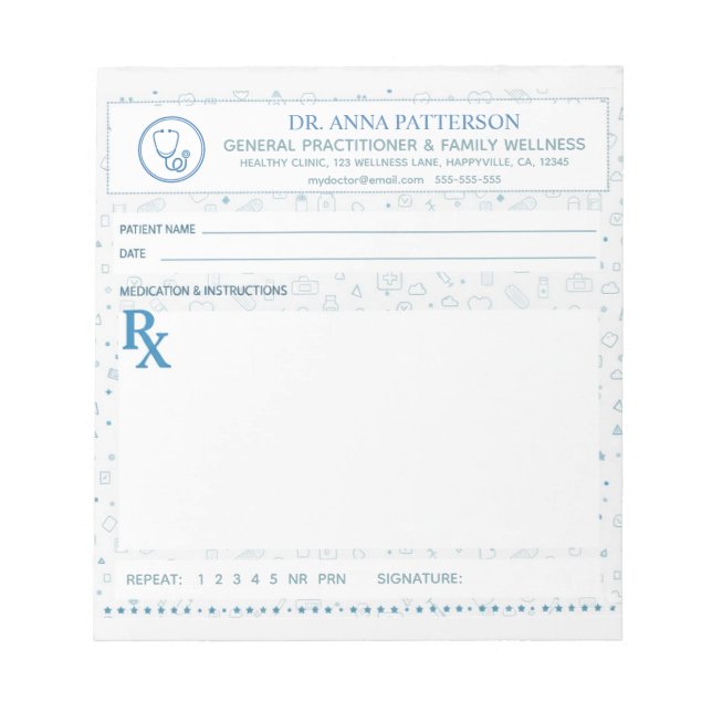 Bloco De Notas Blue pattern Doctor Prescription (Frente)