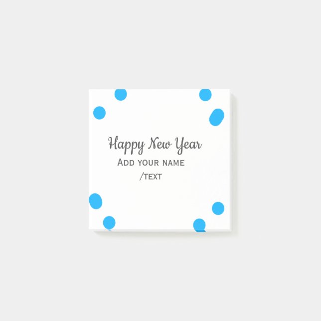 Bloco De Notas Blue polkadots happy new year add name messasimple (Frente)