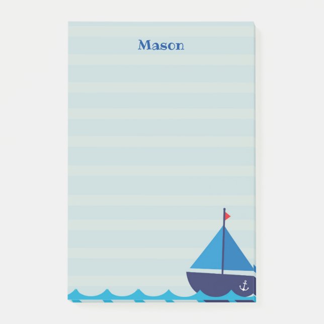 Bloco De Notas Blue Sail Boat Posta suas Notas (Frente)