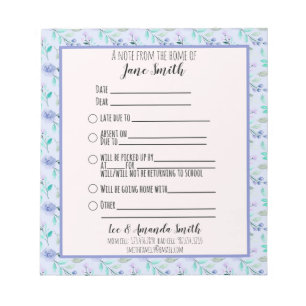 Bloco De Notas Blue Watercolor Floral School Nota com Licença 1 C