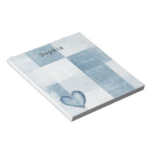 Bloco De Notas Blue White Denim Jean Heart Personalization Name