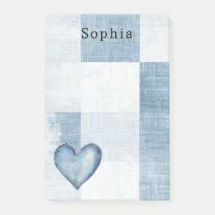 Bloco De Notas Blue White Denim Jean Heart Personalization Name