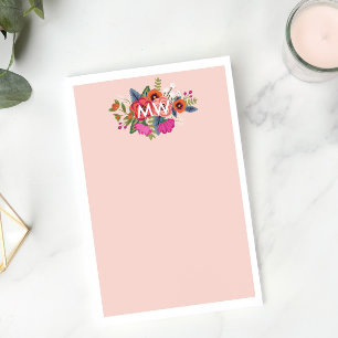 Bloco De Notas Blush Boho Florals Monograma Branco