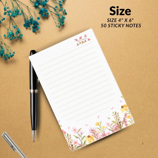 Bloco De Notas Blush Pink Monogram Blocos de Notas Autocolantes | (Monogram Blush Floral | Modern Minimalist Feminine Post-it Notes)