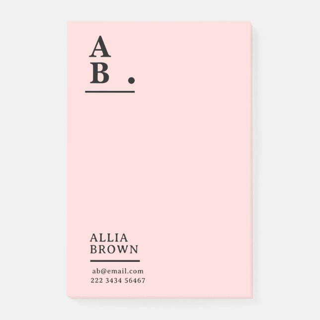 Bloco De Notas Blush Pink Monogram Modern Design (Frente)