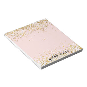 Bloco De Notas Blush Rosa Ouro Branco Confete Brilho