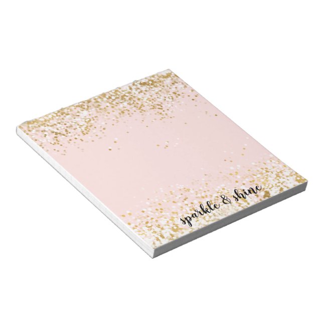 Bloco De Notas Blush Rosa Ouro Branco Confete Brilho (Inclinado)