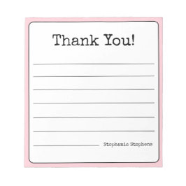 Bloco De Notas Blush Rosa Retro Obrigada Seu Nome Lined