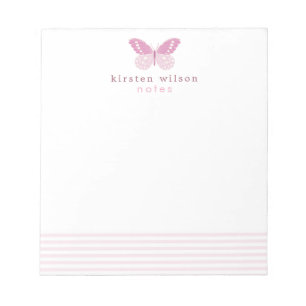 Bloco De Notas Blush Stripes e borboletas elegantes - Personaliza