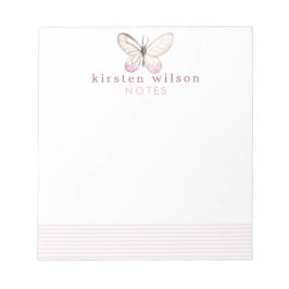 Bloco De Notas Blush Stripes e borboletas elegantes - Personaliza