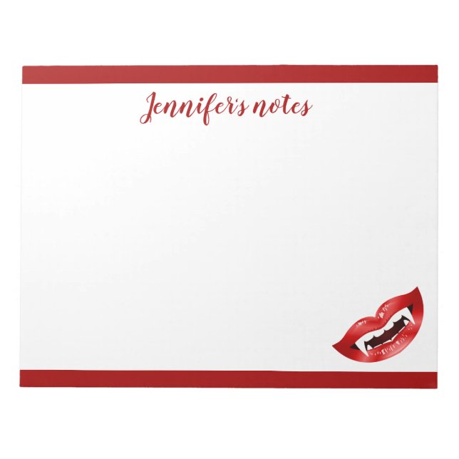 Bloco De Notas Boca de Vampiro Com Lábios Vermelhos e Presas Text (Frente)
