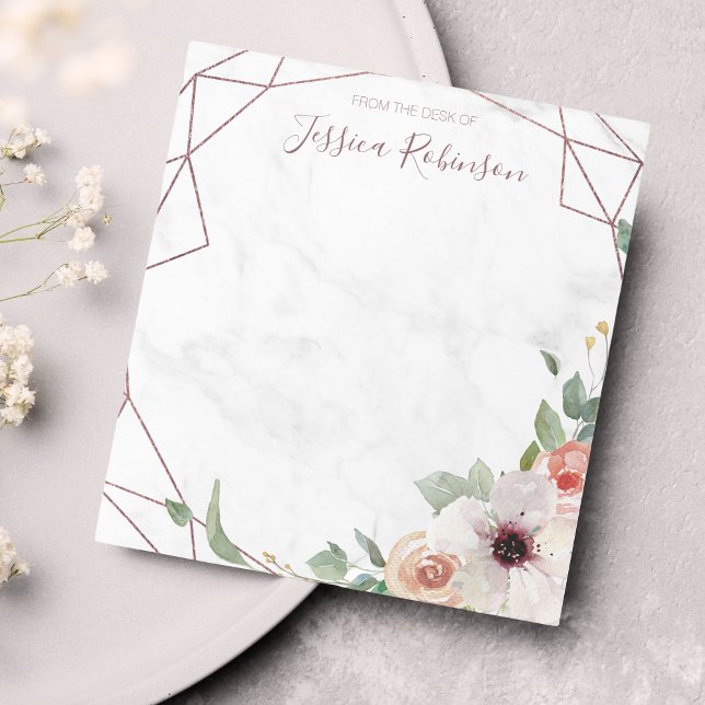 Bloco De Notas Boêmia Floral Geométrica Dourada Personalizada (This rose gold geometric floral notepad is a lovely way to keep track of your tasks.)