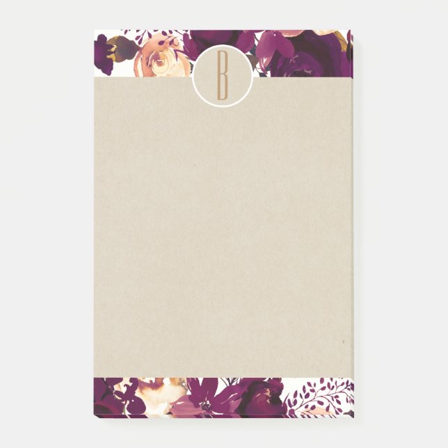 Bloco De Notas Boho Bordeaux Marsala Floral Kraft Rústico Monogra (Frente)