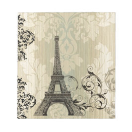 Bloco De Notas Boho Chic beige Damask Paris Eiffel Tower