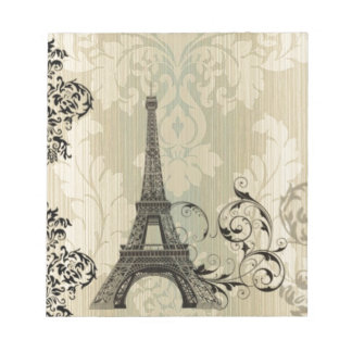 Bloco De Notas Boho Chic beige Damask Paris Eiffel Tower