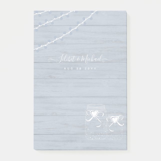 Bloco De Notas BoHO Dusty Blue Driftwood Casamento Mason Jars (Frente)