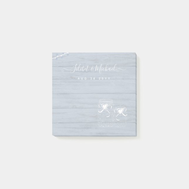 Bloco De Notas BoHO Dusty Blue Driftwood Casamento Mason Jars (Frente)