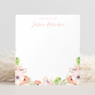 Bloco De Notas Boho Floral Cor de Água Rosa Personalizado