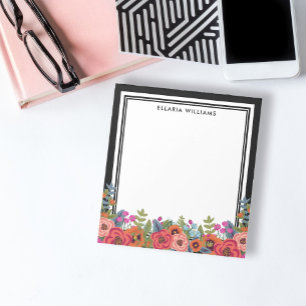 Bloco De Notas Boho Floral - Preto e Branco - Nome