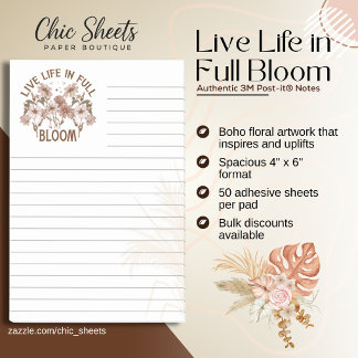 Bloco de Notas Boho Live Life in Full Bloom 3M Pos