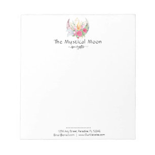Bloco De Notas Boho Moon Crystals Penas Flores Horizontais
