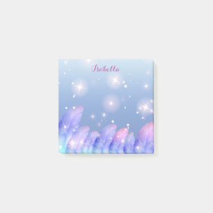 Bloco De Notas Boho Pastel Pink Púrpura Penas com Faíscas Persona