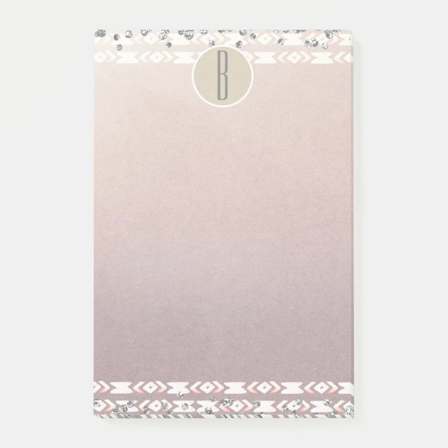 Bloco De Notas Boho Pérola Brilho Glam Kraft Monograma Rústica (Frente)