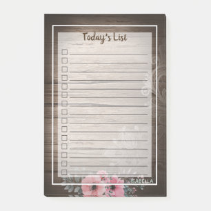 Bloco De Notas Boho Pink Primrose Weathered Wood Lista de Hoje