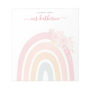 Bloco De Notas Boho Rainbow Watercolor Floral Pink