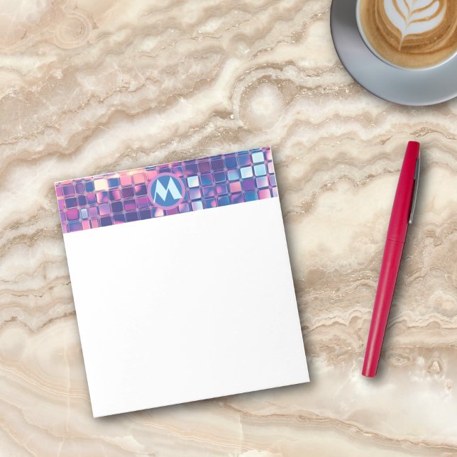 Bloco De Notas Bola de Disco Azul e Roxo do Groovy Personalizada (groovy blue and purple disco ball personalized monogram notepad)