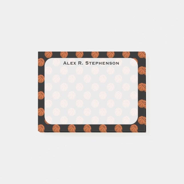 Bloco De Notas Bolas de Basquete Monogramadas em Preto (Frente)