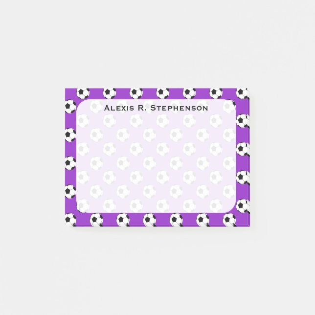 Bloco De Notas Bolas de futebol Monogramadas em Roxo (Frente)