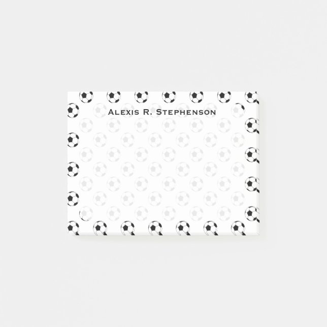 Bloco De Notas Bolas de Futebol Monogramadas sobre Branco (Frente)