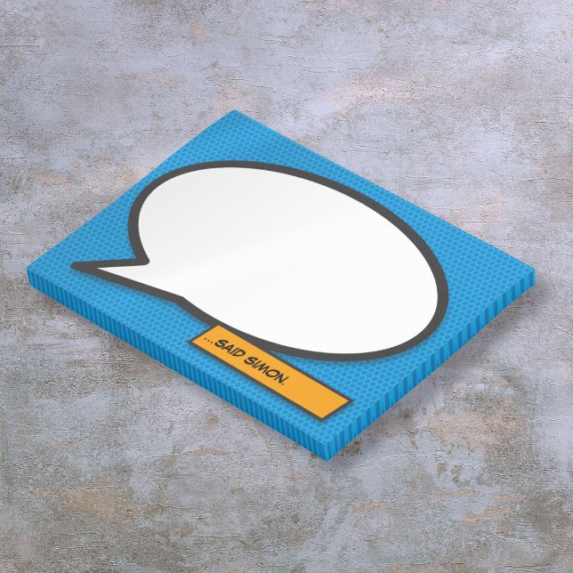 Bloco De Notas Bolha de Fala de Nome Personalizado de Quadrinhos  (Comic Book Custom Name Speech Bubble Blue Post-it Notes)