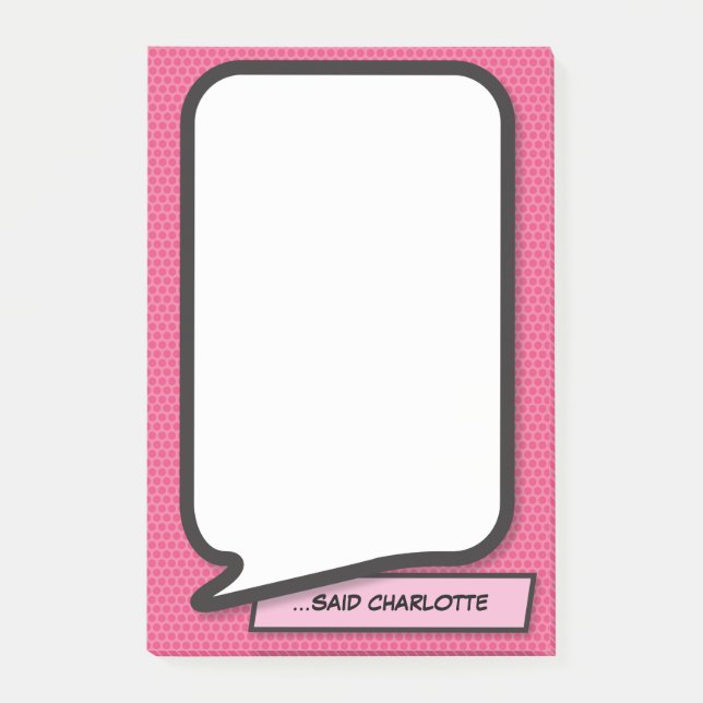 Bloco De Notas Bolha de Fala Moderna Personalizada Divertida Rosa (Frente)
