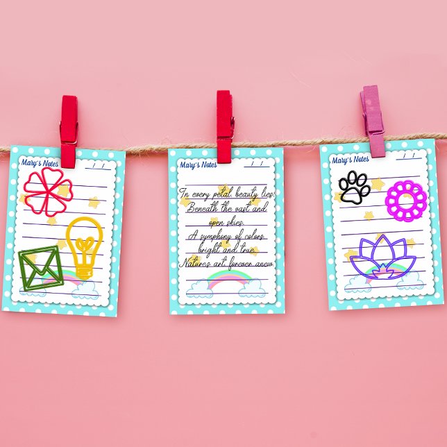 Bloco De Notas Bolinhas azuis, estrelas agudas e arco-íris 4" x 6 (Criador carregado)