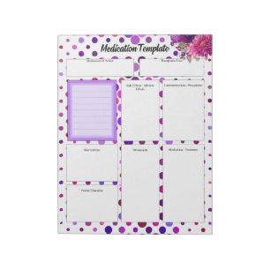 Bloco De Notas Bolinhas de Roxo Floral - Modelo de Medicação