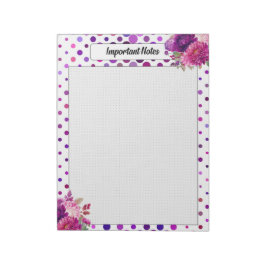 Bloco De Notas Bolinhas Florais Roxas _ Notas importantes