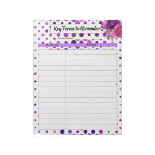 Bloco De Notas Bolinhas Floral Roxo _ Principais Termos a Lembrar
