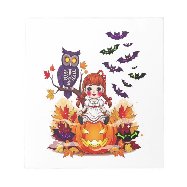 Bloco De Notas Boneca Coruja de Halloween Fofa (Frente)