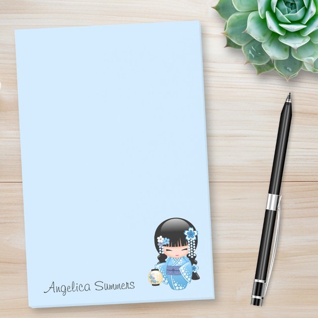 Bloco De Notas Boneca de inverno Kokeshi - Garota Geisha Blue Mou (Criador carregado)