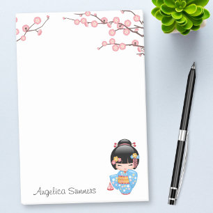 Bloco De Notas Boneca de Maiko Kokeshi - menina de gueixa azul do