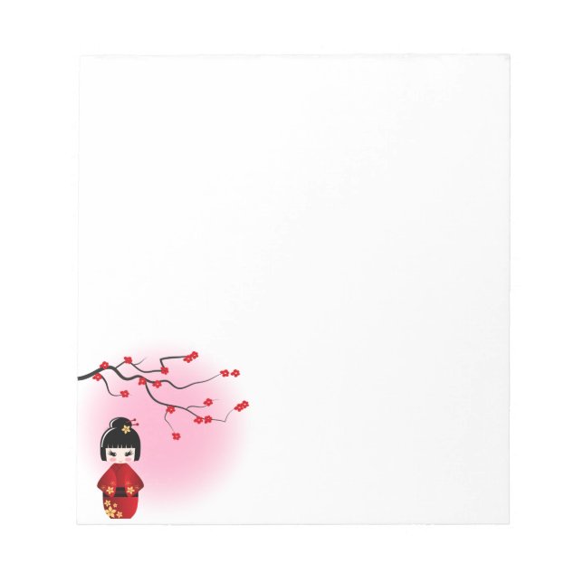 Bloco De Notas Boneca kokeshi japonesa em sakura floresce (Frente)