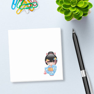 Bloco De Notas Boneca Maiko Kokeshi - Rapariga Kimono Geisha Azul